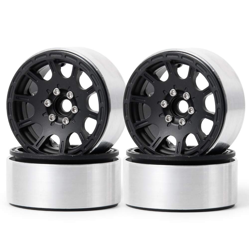 RCLIONS Aluminum Alloy 2.2" Beadlock Wheels Rims for 1/10th RC Crawler Car Wraith TRX4-Pack of 4 (Black)