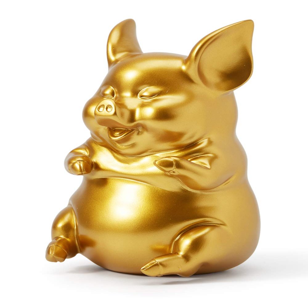 HAUCOZE Piggy Bank Coin Bank Pig Statue Gifts Modern Arts Figurine Polyresin Gold 8.3inch