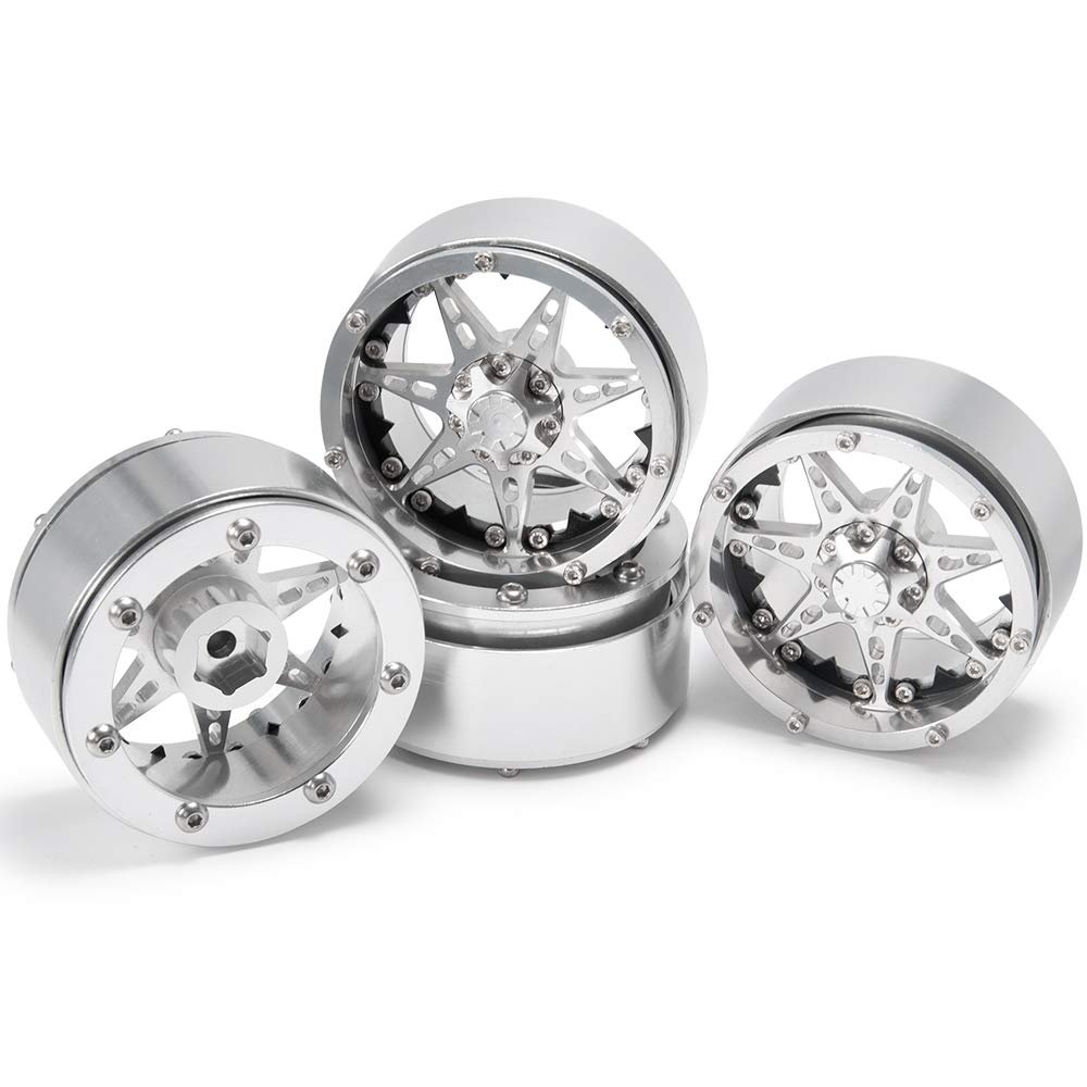 2.2'' Metal Wheel Beadlock Aluminum Rim for 1/10 RC Car Parts Wraith 90018 RC Rock Crawler (5PCS Black Silver)