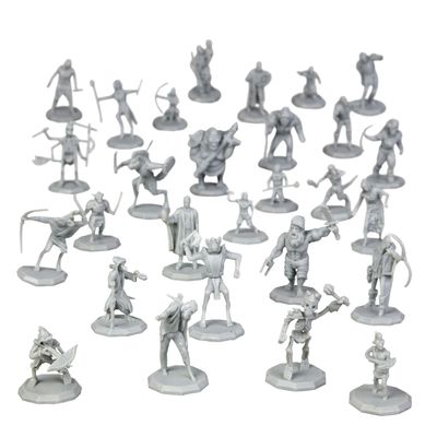 28 Paintable Fantasy Mini Figures- All Unique Designs- 1" Hex-Sized Compatible w DND Dungeons Dragons, Pathfinder, RPG Tabletop Games- Features Goblins, Orcs, Gnolls, Skeletons & More