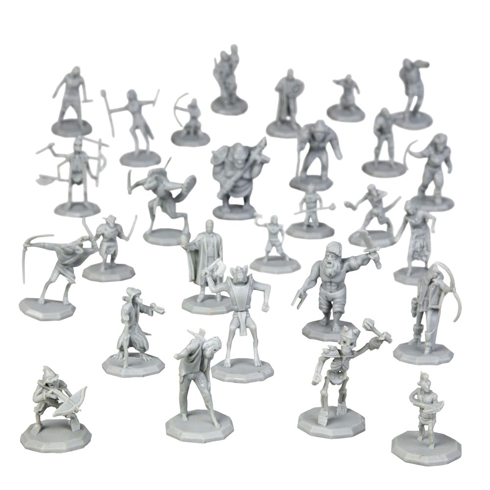 28 Paintable Fantasy Mini Figures- All Unique Designs- 1" Hex-Sized Compatible w DND Dungeons Dragons, Pathfinder, RPG Tabletop Games- Features Goblins, Orcs, Gnolls, Skeletons & More