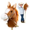 HollyHOME Stick Horse Plush Handcrafted Hobby Horse on a Stick with Wood Wheels Real Pony Neighing and Galloping Sounds for Kids Toddlers Dark Brown 36 Inches(AA Batteries Required) view 1