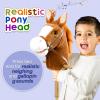 HollyHOME Stick Horse Plush Handcrafted Hobby Horse on a Stick with Wood Wheels Real Pony Neighing and Galloping Sounds for Kids Toddlers Dark Brown 36 Inches(AA Batteries Required) view 2