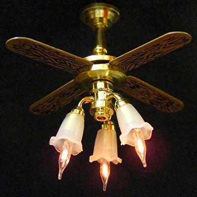 Cir-Kit Concepts Dollhouse Miniature 1:24 Scale 12v Ceiling Fan with 3 Tulip Shades #CK2606