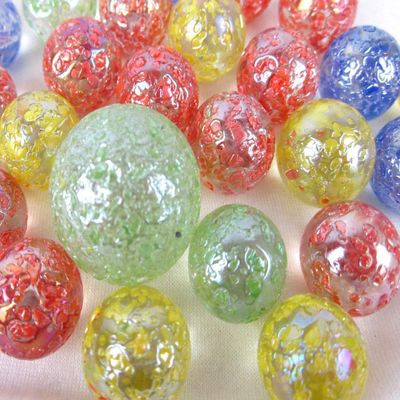 Big Game Toys~25 Glass Marbles Rainbow Glitter Blue/Red/Green/Yellow Speckled Glitter Confetti Classic Style Game Pack (24 Player, 1 Shooter) Decor/Vase Filler/Aquarium