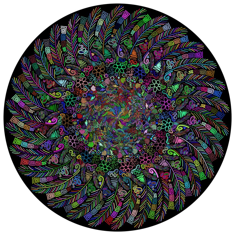 Bgraamiens Puzzle-The Indian Feather-1000 Pieces Round Puzzle Color Challenge Jigsaw Puzzles for Adults