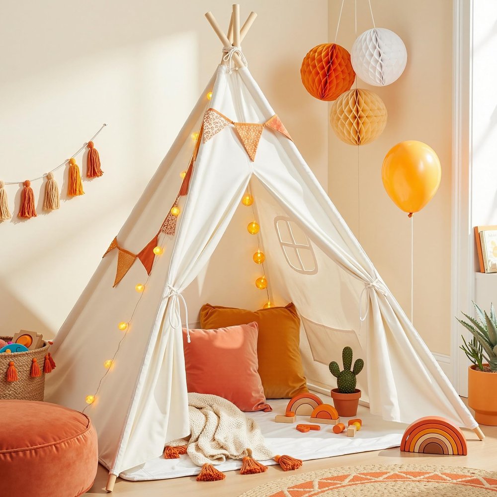 wilwolfer Kids Teepee Tent for Girls or Boys with Carry Case, Foldable Play Tent for Toddler Suit for Indoor and Outdoor Play, Protable Kids Playhouse Children Tent(Mat not Included)