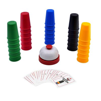 KRISMYA Quick Cups Games for Kids,Classic Cup Game for Parent-Child Interactive Stacking Cups Game with 24 Picture Cards, 30 Cups (6 Sets of 5 Colors Each), Bell &Instructions