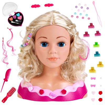 Theo Klein 5392 Make-up and Hairdressing Head Emma I Incl Cosmetic Heart and Hair Accessories I Washable and combable Hair I Toys for Children Aged 3 and Over