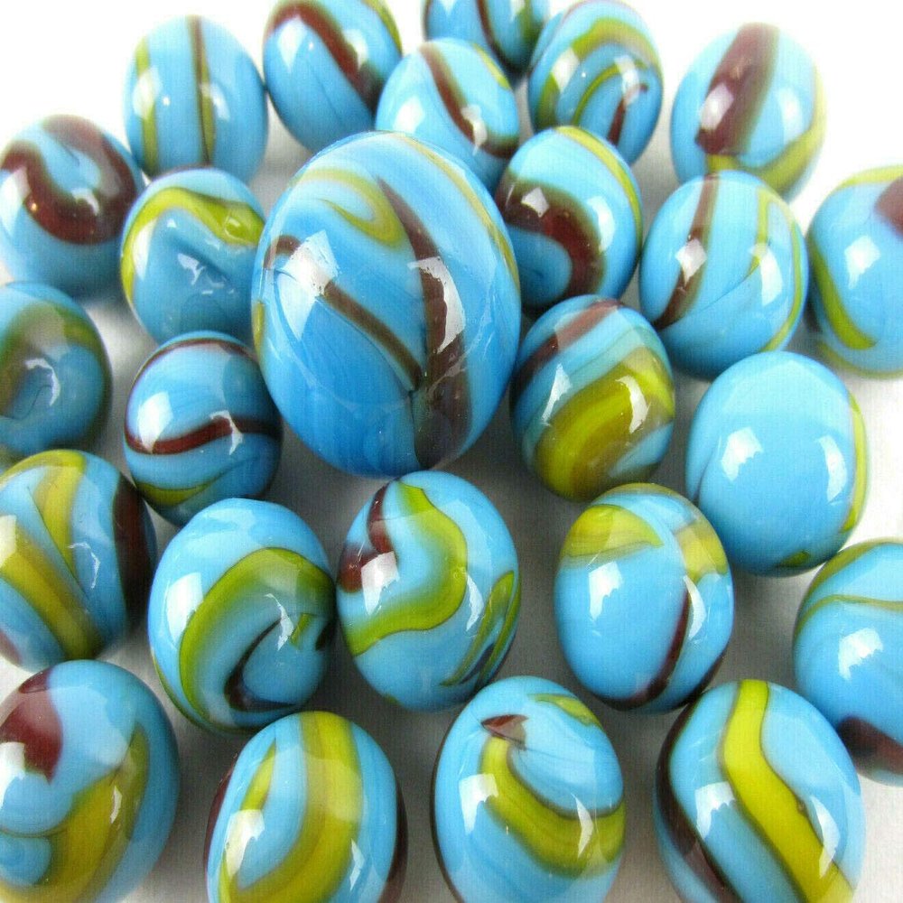 Big Game Toys~25 Glass Marbles Serpent Blue/Red/White Swirl Classic Style Game Pack (24 Player, 1 Shooter) Decor/Vase Filler/Aquarium
