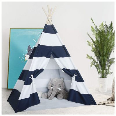 Tanen Tech Kids Teepee Tent Indoor - Navy Stripe Teepee for Boys & Girls, 3 - 14 Years