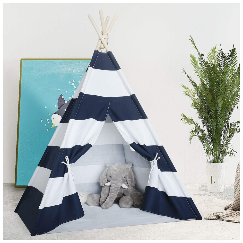 Tanen Tech Kids Teepee Tent Indoor - Navy Stripe Teepee for Boys & Girls, 3 - 14 Years