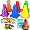 Eocolz 3 in 1 Carnival Games Set, Soft Plastic Cones Bean Bags Ring Toss Games for Kids Birthday Party Outdoor Games Supplies Combo Set view 1