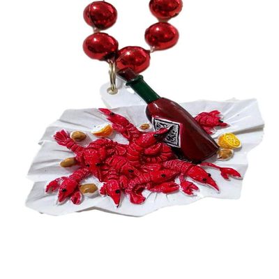 Boiled Crawfish and Hot Sauce Plate Mardi Gras Beads Party Favor Necklace