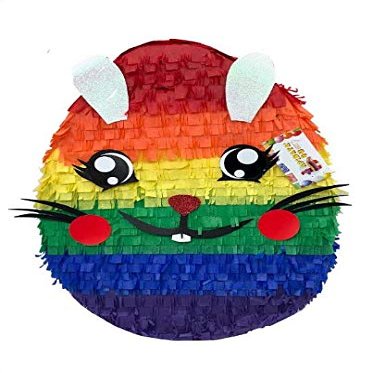 2- D Rainbow Colored Easter Egg Pinata with Bunny Accents