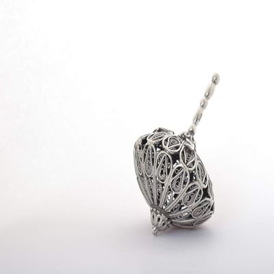 Round handmade sterling silver filigree dreidel