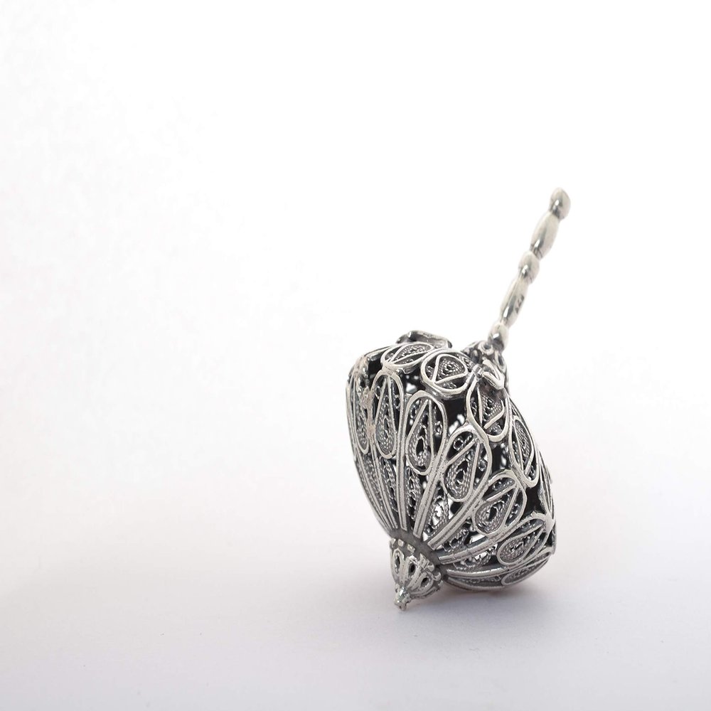 Round handmade sterling silver filigree dreidel