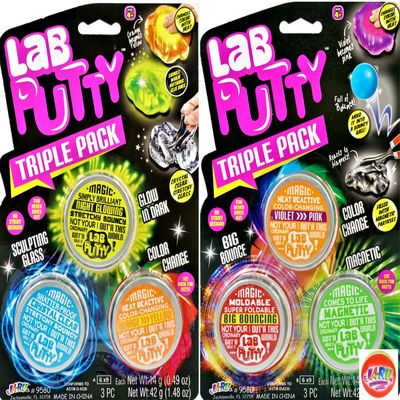 JA-RU Lab Putty Bundle Set: Glow in The Dark Slime, Clear, Bouncing, Magnetic, Color Changing Putty for Kids (2 Pack, 6 Units) Slime Party Favors 9580-2p