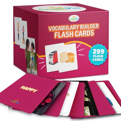 299 Vocabulary Builder Flash Cards, Educational Photo Cards for Home, Speech Therapy Materials, ESL Teaching Materials Includes Emotions, Matching Go Togethers, Nouns, Opposites, Prepositions, Verbs