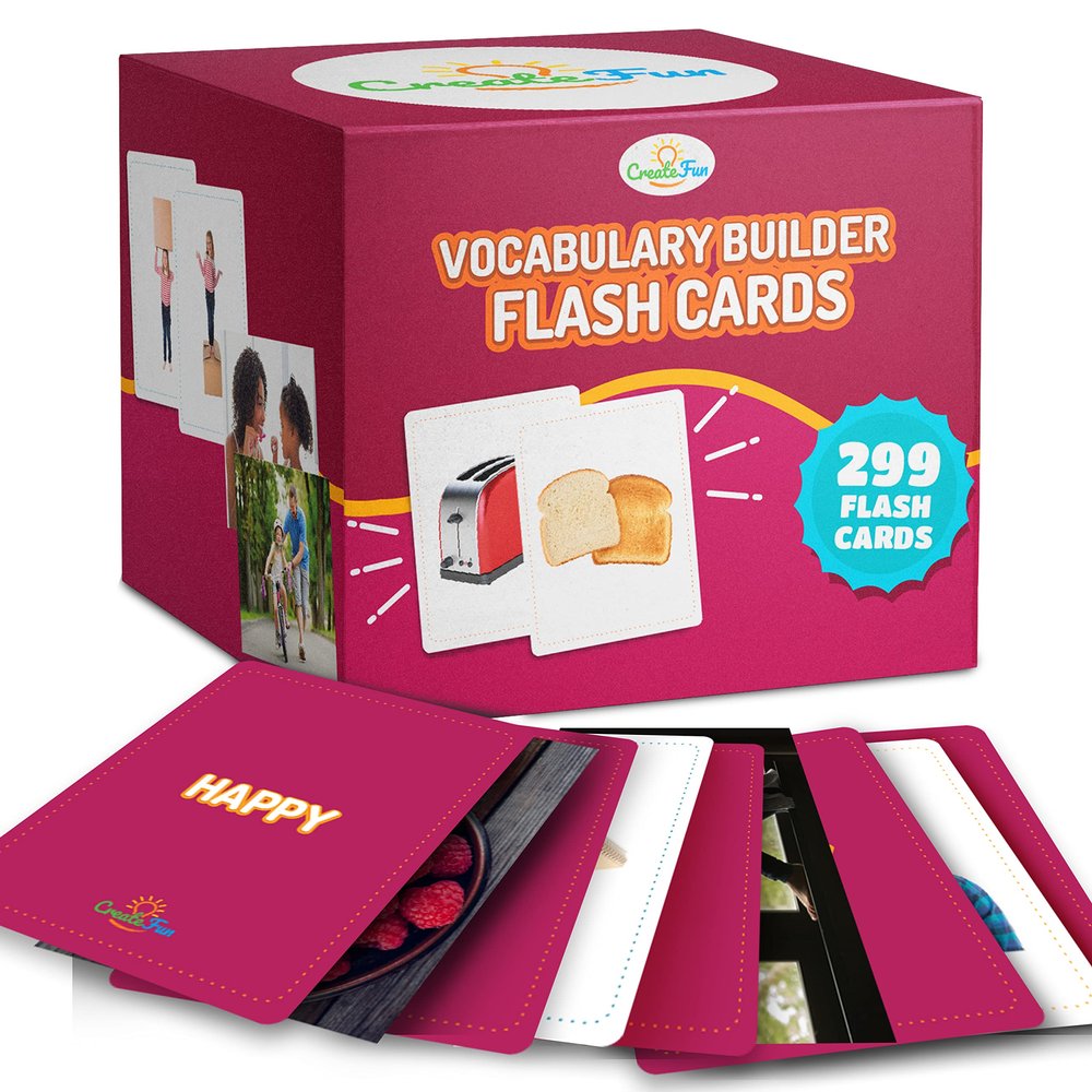 299 Vocabulary Builder Flash Cards, Educational Photo Cards for Home, Speech Therapy Materials, ESL Teaching Materials Includes Emotions, Matching Go Togethers, Nouns, Opposites, Prepositions, Verbs