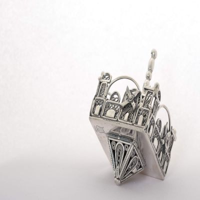 Handmade Sterling Silver Filigree Dreidel Jerusalem Cityscape