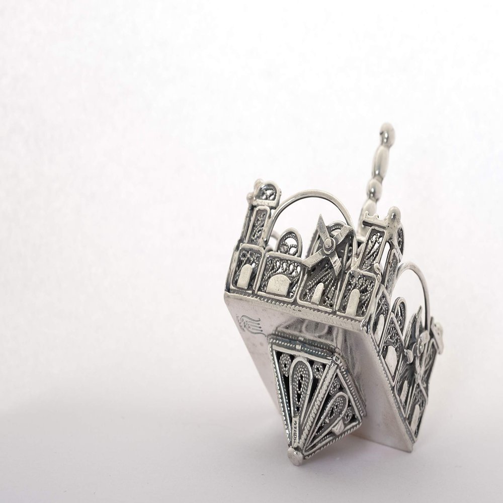Handmade Sterling Silver Filigree Dreidel Jerusalem Cityscape