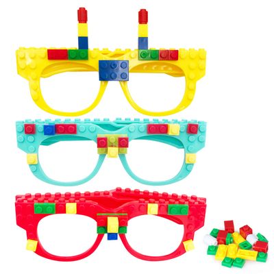Fowecelt 12 Pcs DIY Building Bricks Glasses Building Blocks Games for Kids Birthday Party Favors Supplies, Boys Girls Carnival Party Games Decor