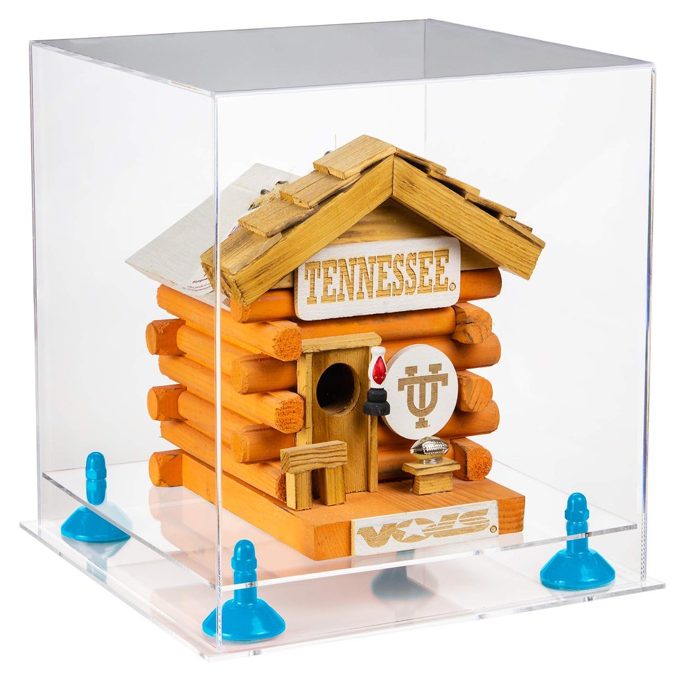 Better Display Cases Versatile Clear Acrylic Display Case - Medium Square Box with Light Blue Risers and Clear Base 10" x 10" x 10" (A028-BLR)