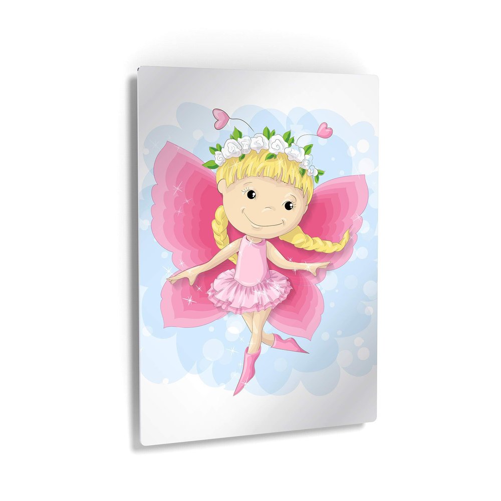 Smile Art Design Cute Blonde Pink Dressed Fairy Girl White Background METAL PRINT Kids Room Decor Metal Wall Art Baby Room Decor Nursery Decor Made in the USA- 40x30