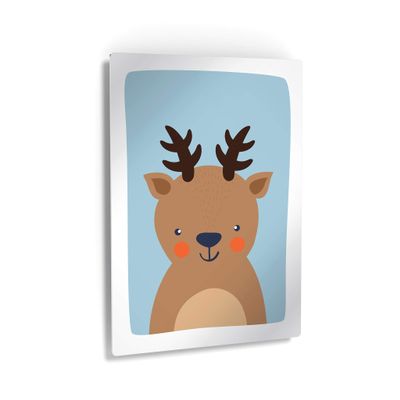Smile Art Design Cute Deer Blue Background METAL PRINT Kids Room Decor Metal Wall Art Baby Room Decor Kids Room Decor Nursery Decor Made in the USA- 40x30