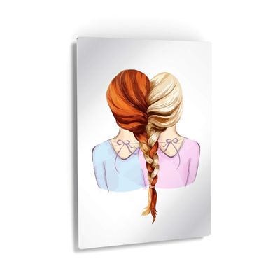 Smile Art Design Lovely Redhead and Blonde Girl Braid METAL PRINT Kids Room Decor Metal Wall Art Baby Room Decor Nursery Decor Made in the USA- 40x30