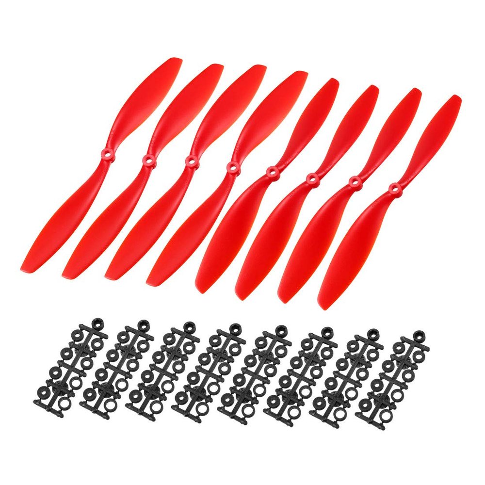 uxcell RC Propellers CW CCW 1045 10x4.5 Inch 2-Vane Fixed-Wing for Airplane, Nylon Red 4 Pairs with Adapter Rings