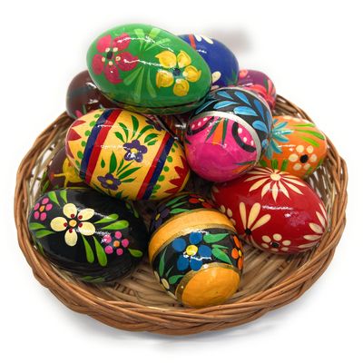 Hand Painted 13 Wooden Easter Eggs, 3 inches, ecofriendly and Lightweight, Kids Friendly, pisanki Style, Baker's Dozen (Set B)