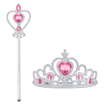 Vicloon Princess Dress Up Accessories, 2PCS Princess Crown and Wands for Little Girls, Jewelry Toy Gifts for Toddler Girls Christmas Party Cosplay Set for 3+ Years Old