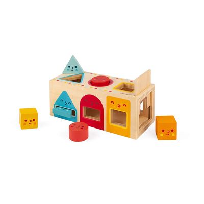 Janod Geometric Shapes 6 pc Wooden Sorting Box - Ages 12+ Months to 3 Years - J05330