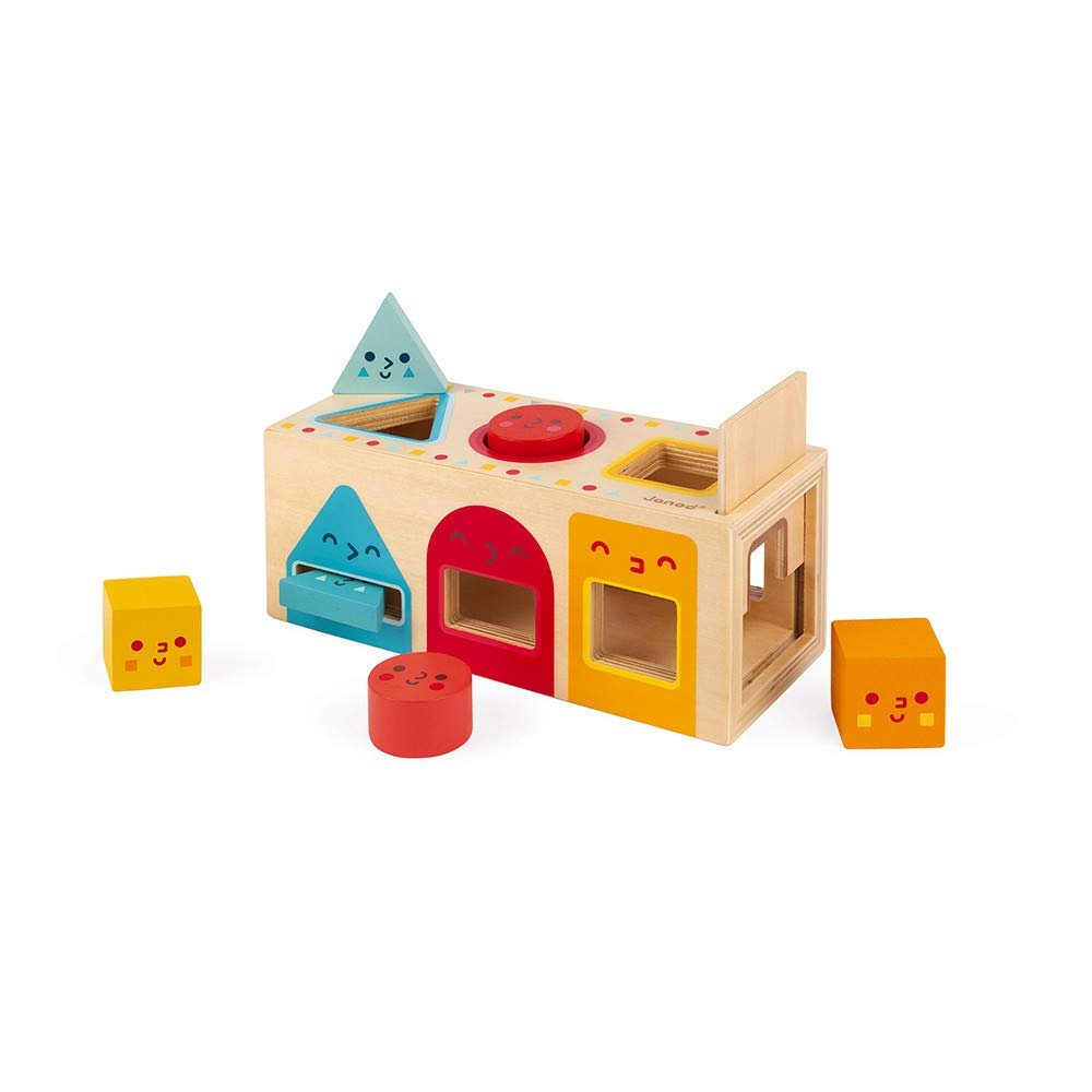 Janod Geometric Shapes 6 pc Wooden Sorting Box - Ages 12+ Months to 3 Years - J05330