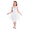 Kids Girls Spaghetti Strap Lace Feather Fringes Tutu Tulle Swan Princess Dress Ruffles Backless Ballet Leotard Dance Skirted Pageant Party Wedding Formal Birthday Cake Short Tiered Gown White 18-24M view 1