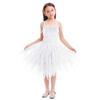 Kids Girls Spaghetti Strap Lace Feather Fringes Tutu Tulle Swan Princess Dress Ruffles Backless Ballet Leotard Dance Skirted Pageant Party Wedding Formal Birthday Cake Short Tiered Gown White 18-24M view 2