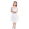 Kids Girls Spaghetti Strap Lace Feather Fringes Tutu Tulle Swan Princess Dress Ruffles Backless Ballet Leotard Dance Skirted Pageant Party Wedding Formal Birthday Cake Short Tiered Gown White 18-24M view 4
