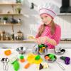 Juboury Kitchen Pretend Play Toys with Stainless Steel Cookware Pots and Pans Set, Cooking Utensils, Apron & Chef Hat, Cutting Vegetables for Kids, Girls, Boys, Toddlers view 2