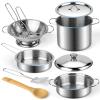 Juboury Kitchen Pretend Play Toys with Stainless Steel Cookware Pots and Pans Set, Cooking Utensils, Apron & Chef Hat, Cutting Vegetables for Kids, Girls, Boys, Toddlers view 3
