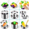 Juboury Kitchen Pretend Play Toys with Stainless Steel Cookware Pots and Pans Set, Cooking Utensils, Apron & Chef Hat, Cutting Vegetables for Kids, Girls, Boys, Toddlers view 4