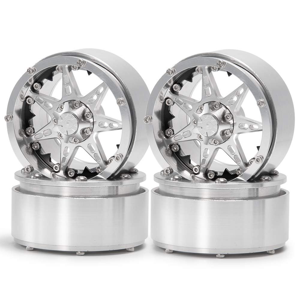 4Pcs 2.2" Beadlock Wheels Rims for 1/10 RC Axial Wraith SCX10 II TRX4 Crawler Car, Black+Silver