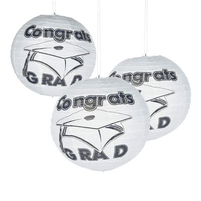 Fun Express - Congrats Grad White Paper Lanterns for Graduation - Party Decor - Hanging Decor - Lanterns - Graduation - 6 Pieces