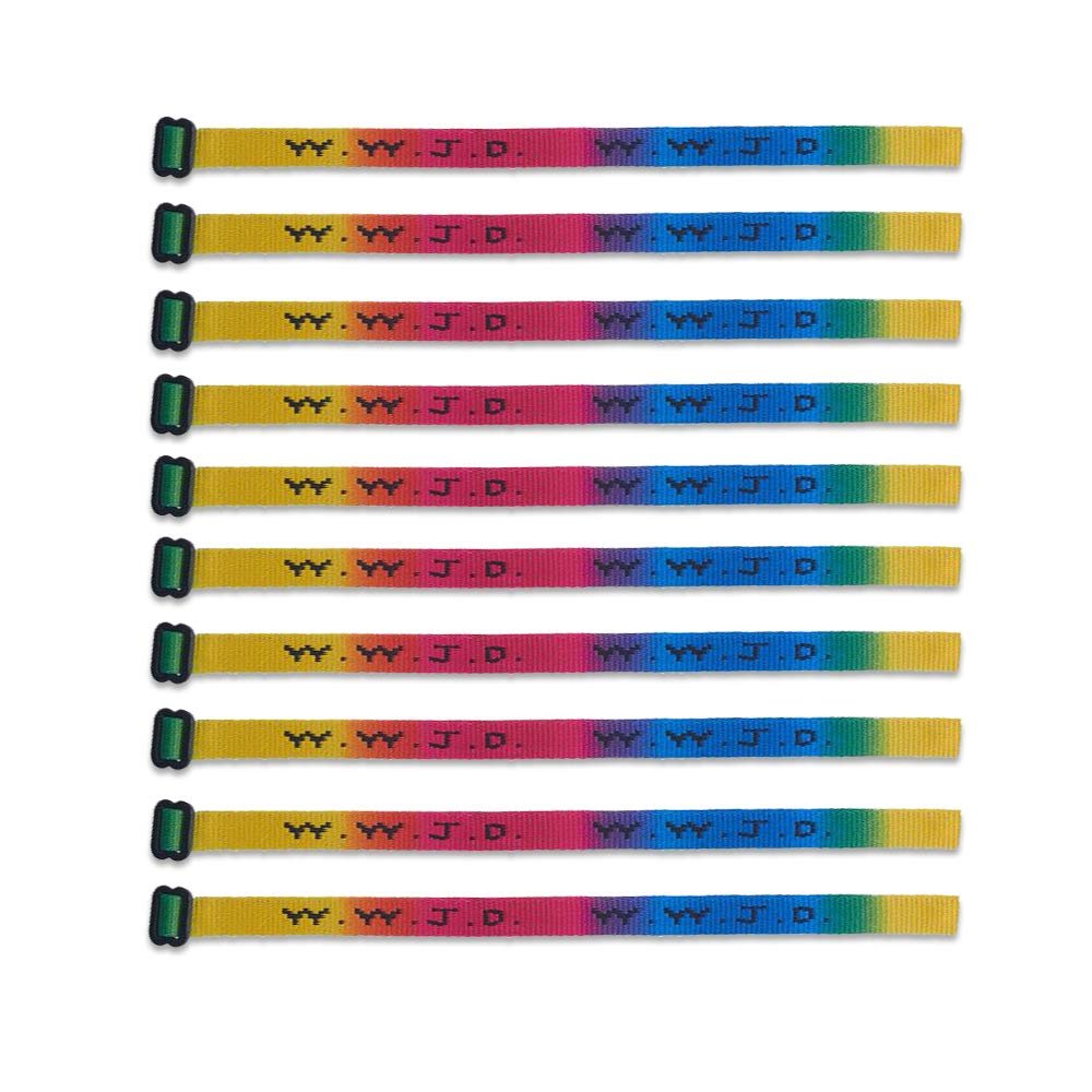(10) Pack - W.W.J.D. Bracelets - 22 Individual Colors To Choose From - (Rainbow)