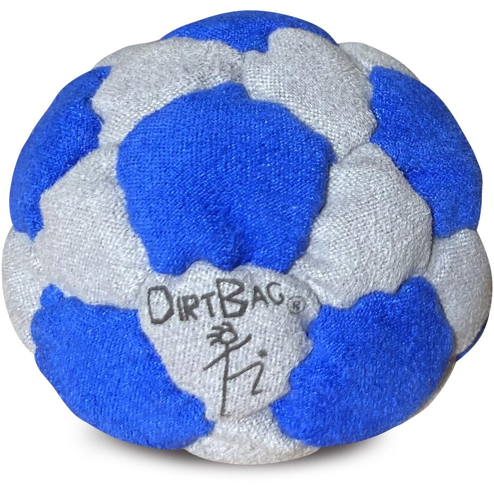 DIRTBAG 32 Panel Footbag, Flying Clipper Original Design, Sand Filled, Premium Quality, Machine Washable - Grey/Blue.