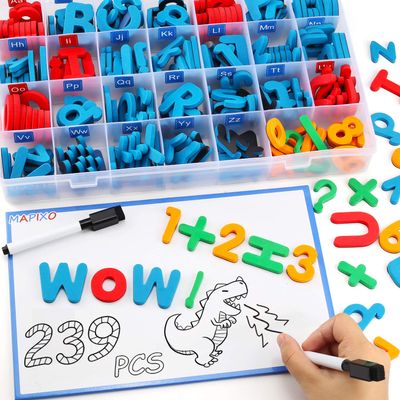 235 Pcs Magnetic Letter Number with Magnet Board, 2 Erasable Magnetic Pen and Storage Box, Foam ABC Alphabet Gift for Refrigerator Fridge, Classroom Toy for Toddler Kid Child Spelling & Learning Game