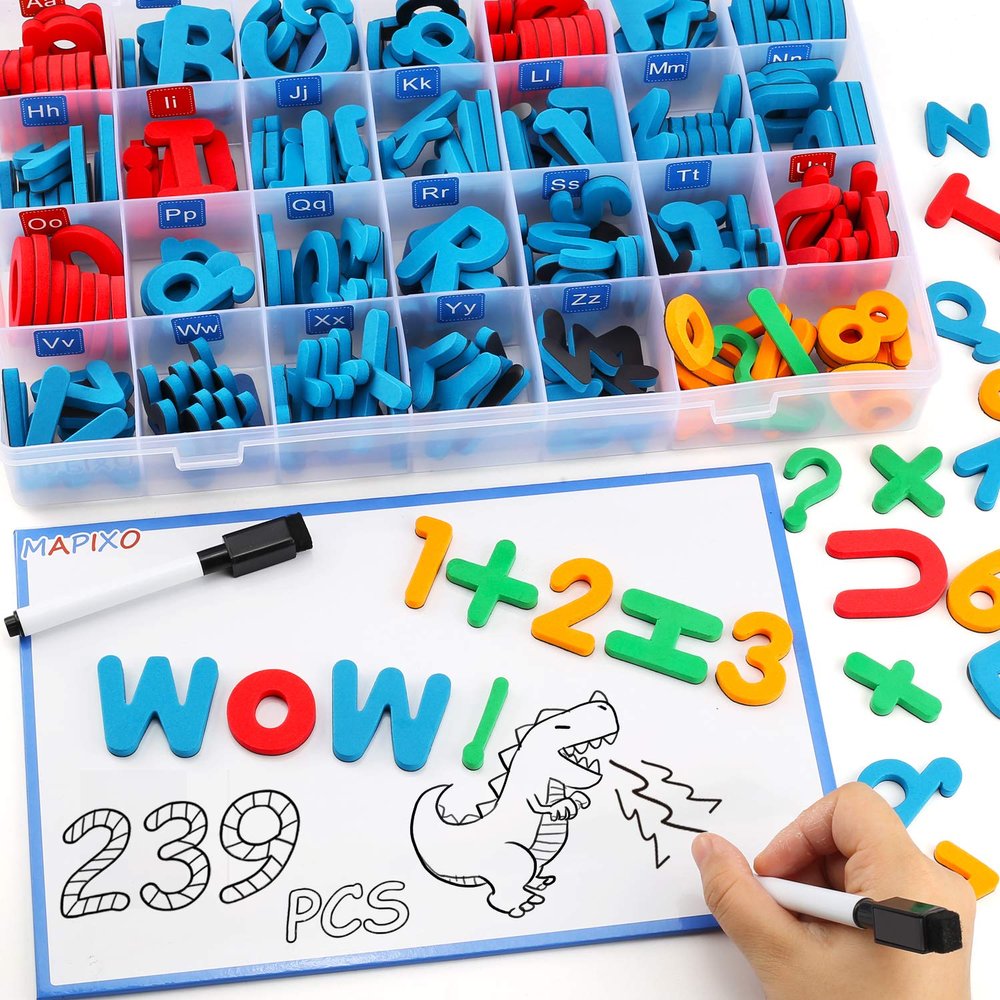 235 Pcs Magnetic Letter Number with Magnet Board, 2 Erasable Magnetic Pen and Storage Box, Foam ABC Alphabet Gift for Refrigerator Fridge, Classroom Toy for Toddler Kid Child Spelling & Learning Game