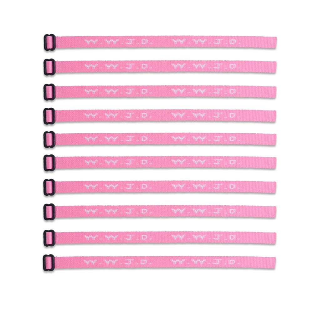 (10) Pack - W.W.J.D. Bracelets - 22 Individual Colors To Choose From - (Pink & White)