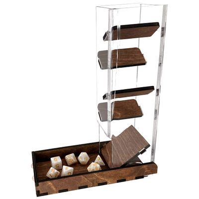 C4Labs Dice Tower & Tray | Clear with Wooden Paddles | Watch The Dice Decide (Walnut)